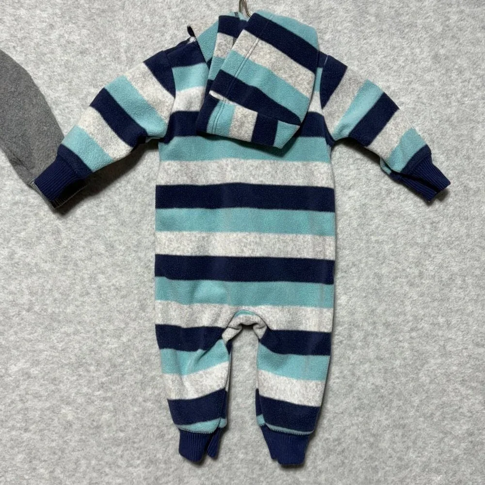 Carter's Baby Boy 3M Lot of 2 Fleece Hooded Zip-Up 1-Piece Pajama Jumpsuit